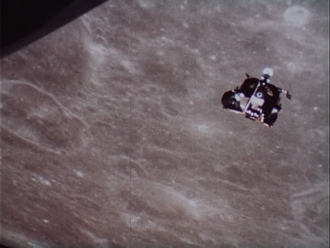 The Apollo 11 Lunar Module returning from the moon in Moonwalk One (1970)
